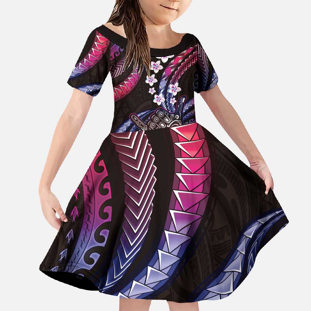 Hawaii Shaka Sign Family Matching Off Shoulder Maxi Dress and Hawaiian Shirt Fantastic Frangipani Sweet Vibes LT01 Daughter's Dress Pink - Polynesian Pride