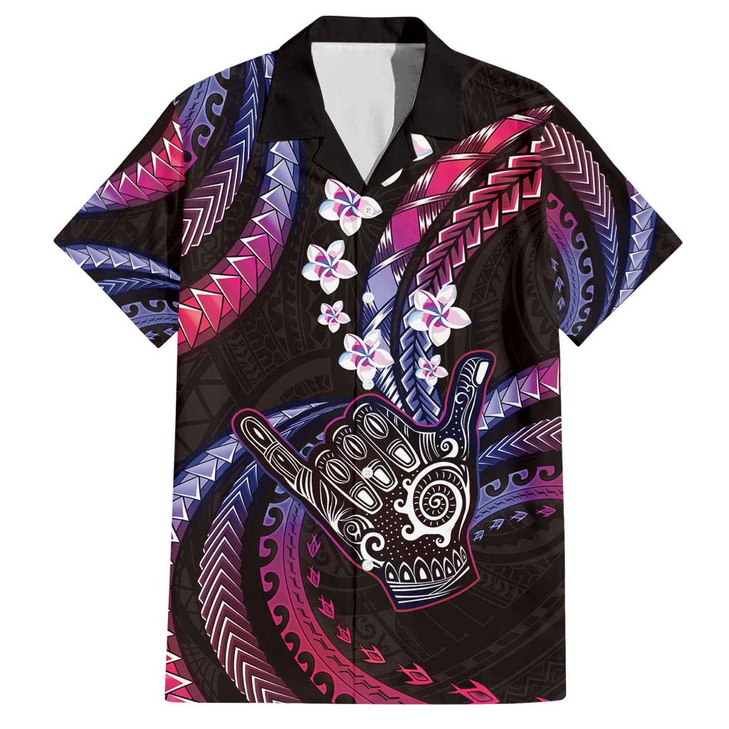 Hawaii Shaka Sign Family Matching Off Shoulder Maxi Dress and Hawaiian Shirt Fantastic Frangipani Sweet Vibes LT01 Dad's Shirt - Short Sleeve Pink - Polynesian Pride