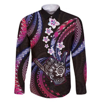 Hawaii Shaka Sign Family Matching Off Shoulder Short Dress and Hawaiian Shirt Fantastic Frangipani Sweet Vibes LT01 Dad's Shirt - Long Sleeve Pink - Polynesian Pride