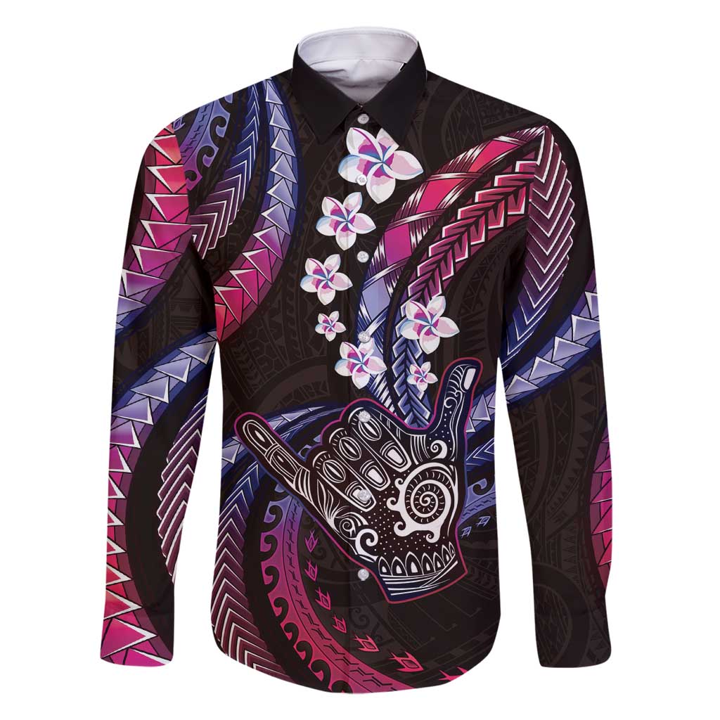 Hawaii Shaka Sign Family Matching Summer Maxi Dress and Hawaiian Shirt Fantastic Frangipani Sweet Vibes LT01 Dad's Shirt - Long Sleeve Pink - Polynesian Pride