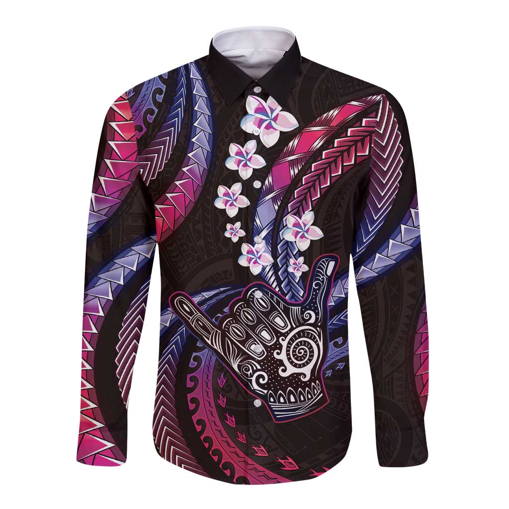 Hawaii Shaka Sign Long Sleeve Button Shirt Fantastic Frangipani Sweet Vibes