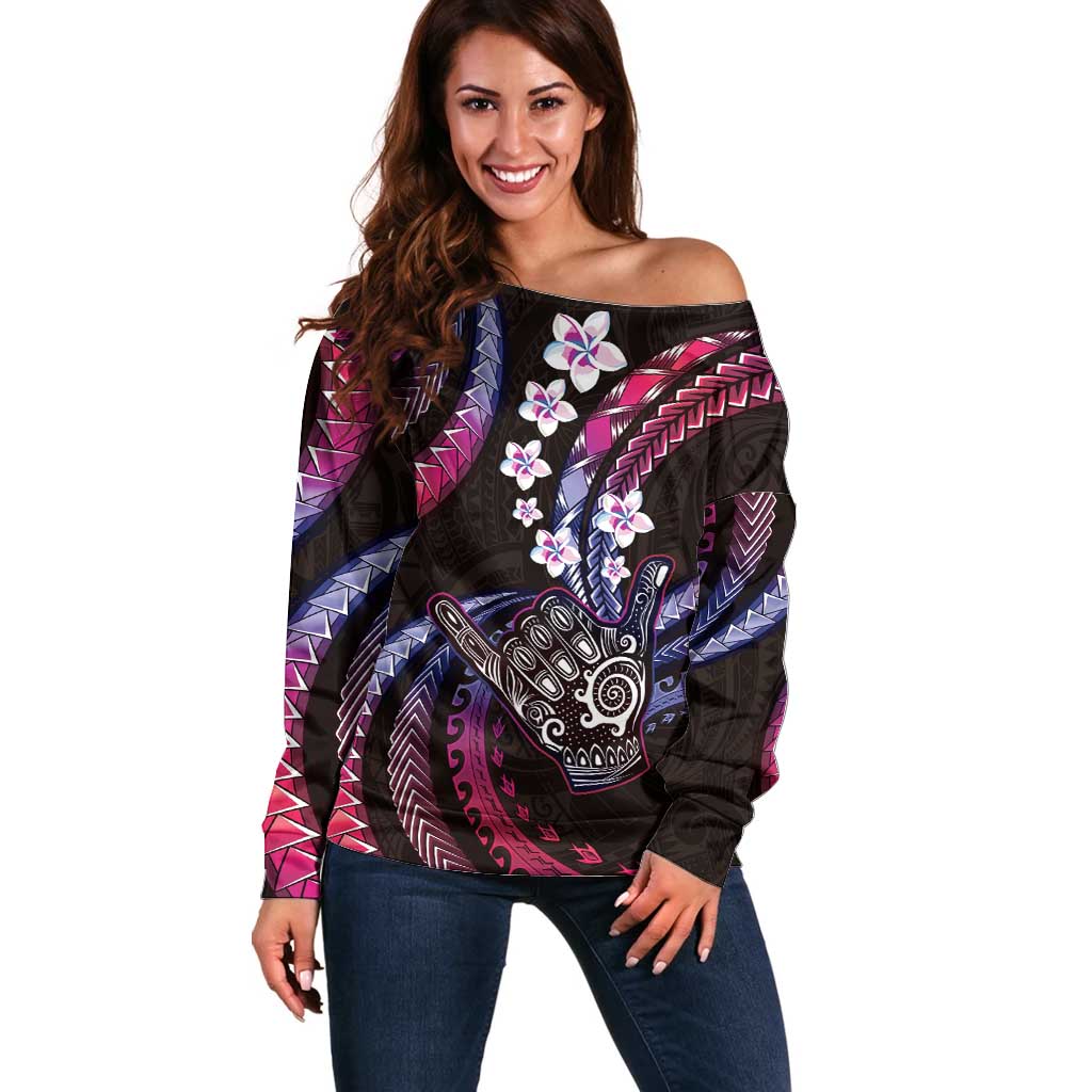 Hawaii Shaka Sign Off Shoulder Sweater Fantastic Frangipani Sweet Vibes