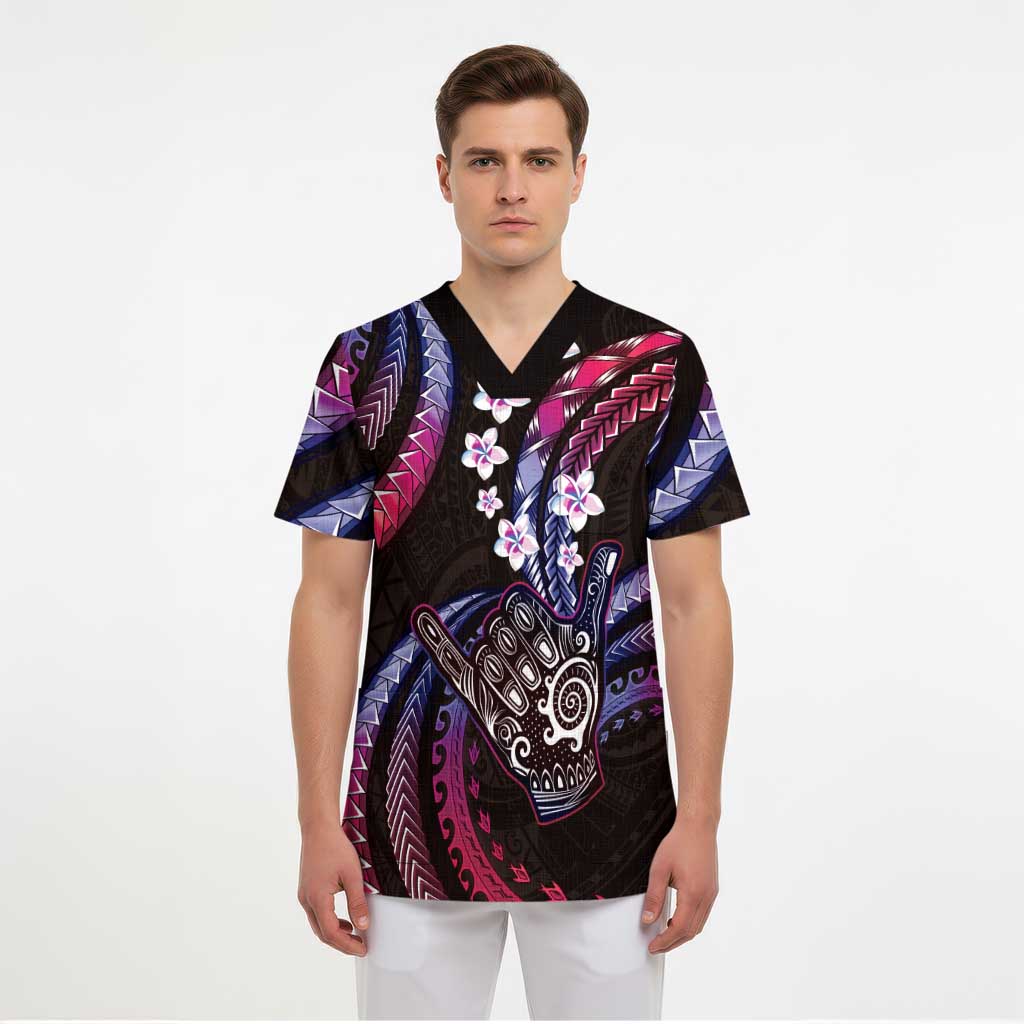 Hawaii Shaka Sign Scrub Top Fantastic Frangipani Sweet Vibes - Polynesian Pride