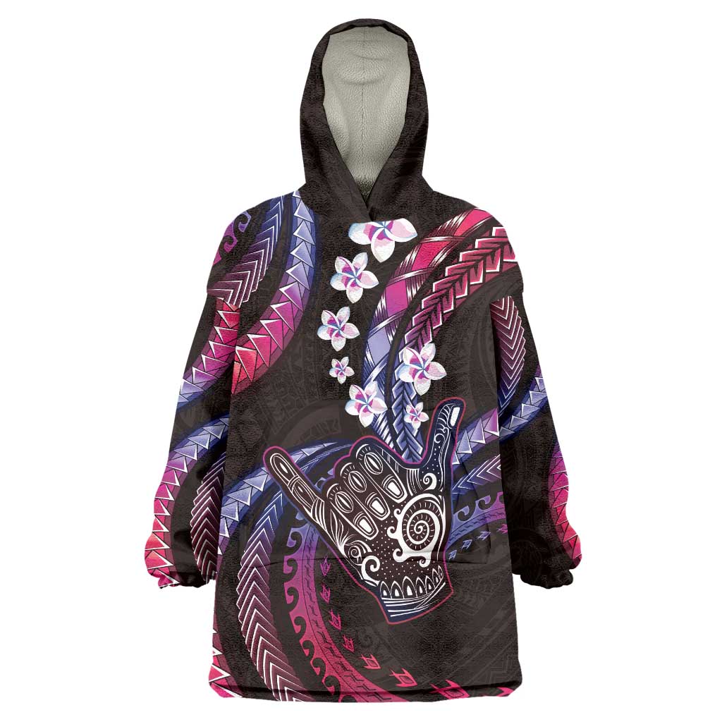 Hawaii Shaka Sign Wearable Blanket Hoodie Fantastic Frangipani Sweet Vibes