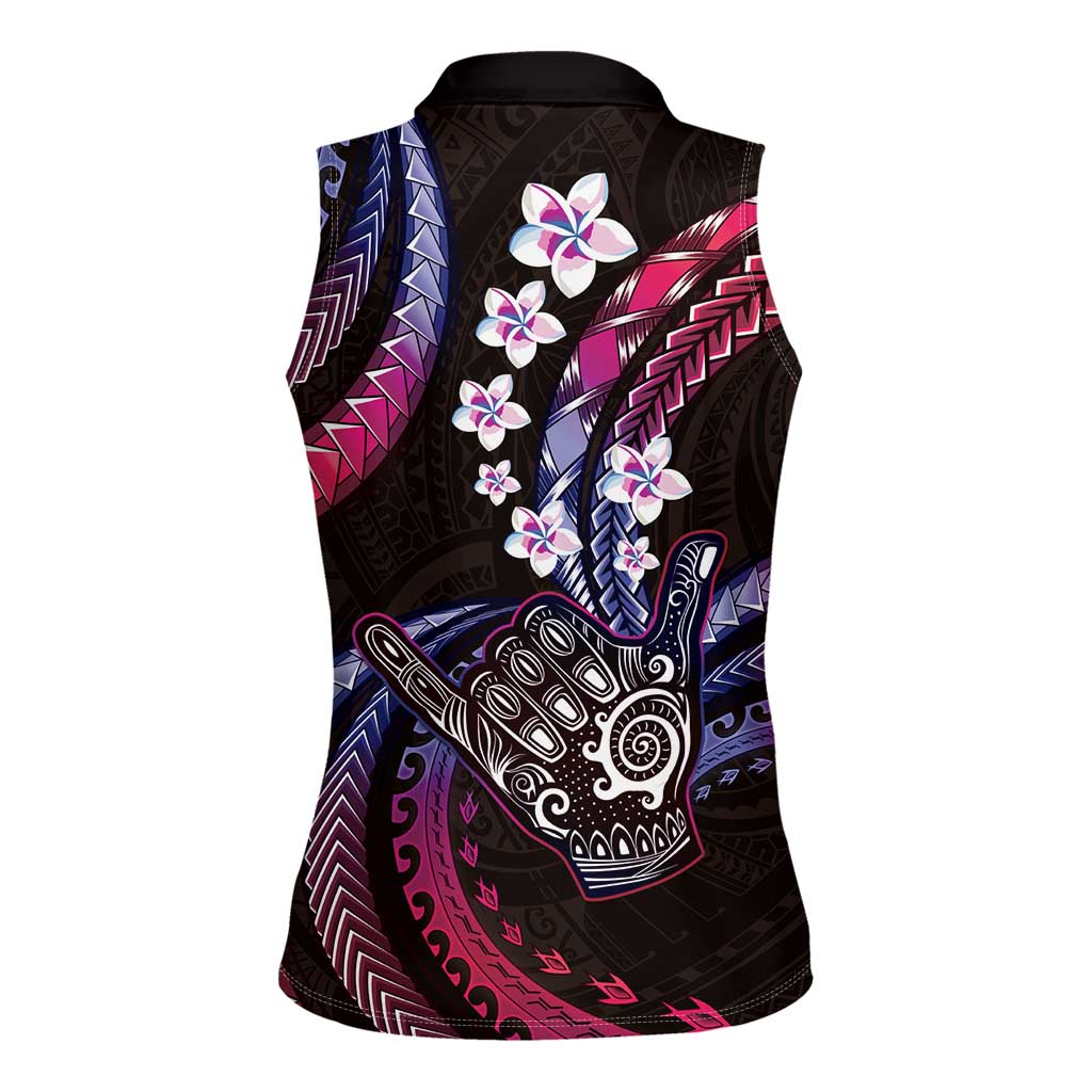 Hawaii Shaka Sign Women Sleeveless Polo Shirt Fantastic Frangipani Sweet Vibes