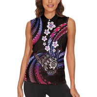 Hawaii Shaka Sign Women Sleeveless Polo Shirt Fantastic Frangipani Sweet Vibes
