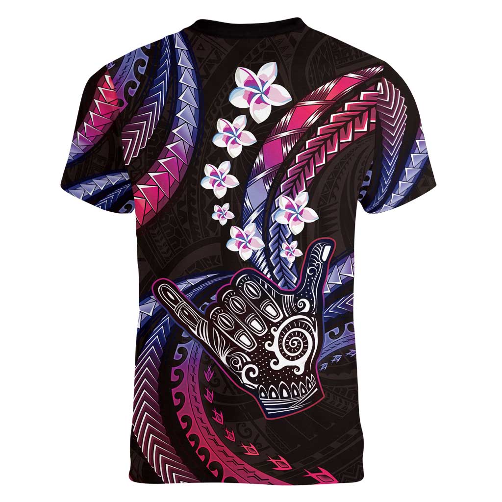 Hawaii Shaka Sign Women V-Neck T-Shirt Fantastic Frangipani Sweet Vibes