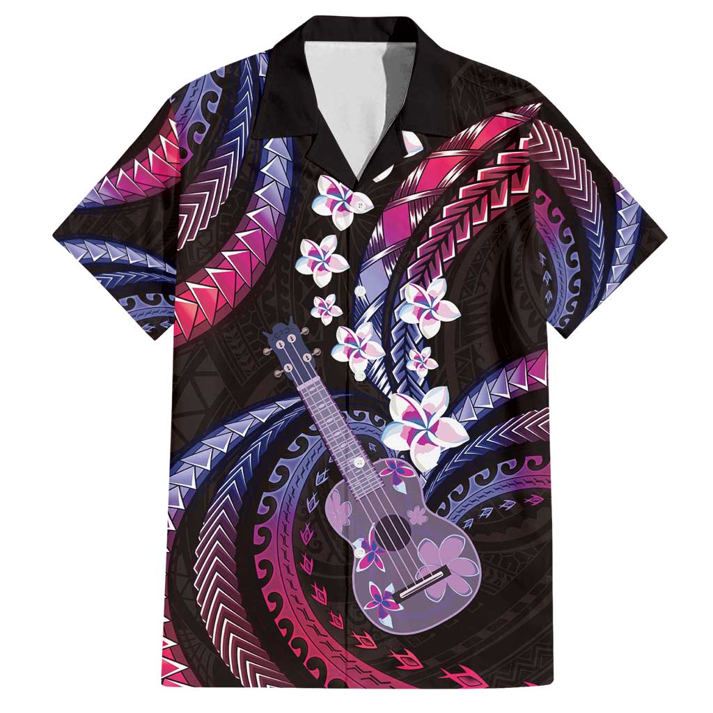 Hawaiian Ukulele Family Matching Off Shoulder Maxi Dress and Hawaiian Shirt Sweet Dream Fantastic Plumeria LT01 Dad's Shirt - Short Sleeve Pink - Polynesian Pride