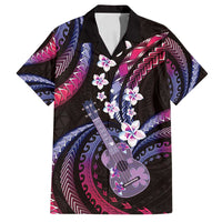 Hawaiian Ukulele Family Matching Off Shoulder Maxi Dress and Hawaiian Shirt Sweet Dream Fantastic Plumeria LT01 Dad's Shirt - Short Sleeve Pink - Polynesian Pride