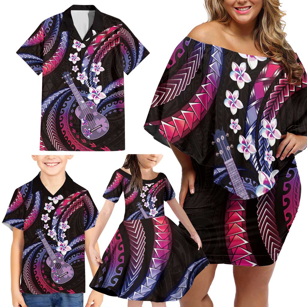 Hawaiian Ukulele Family Matching Off Shoulder Short Dress and Hawaiian Shirt Sweet Dream Fantastic Plumeria LT01 - Polynesian Pride