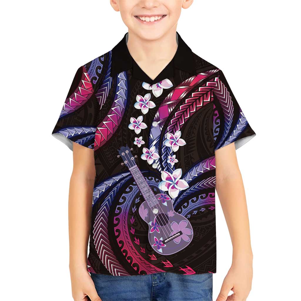Hawaiian Ukulele Family Matching Off Shoulder Short Dress and Hawaiian Shirt Sweet Dream Fantastic Plumeria LT01 Son's Shirt Pink - Polynesian Pride