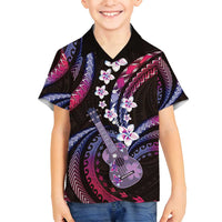 Hawaiian Ukulele Family Matching Off Shoulder Short Dress and Hawaiian Shirt Sweet Dream Fantastic Plumeria LT01 Son's Shirt Pink - Polynesian Pride