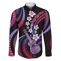 Hawaiian Ukulele Family Matching Summer Maxi Dress and Hawaiian Shirt Sweet Dream Fantastic Plumeria LT01 Dad's Shirt - Long Sleeve Pink - Polynesian Pride