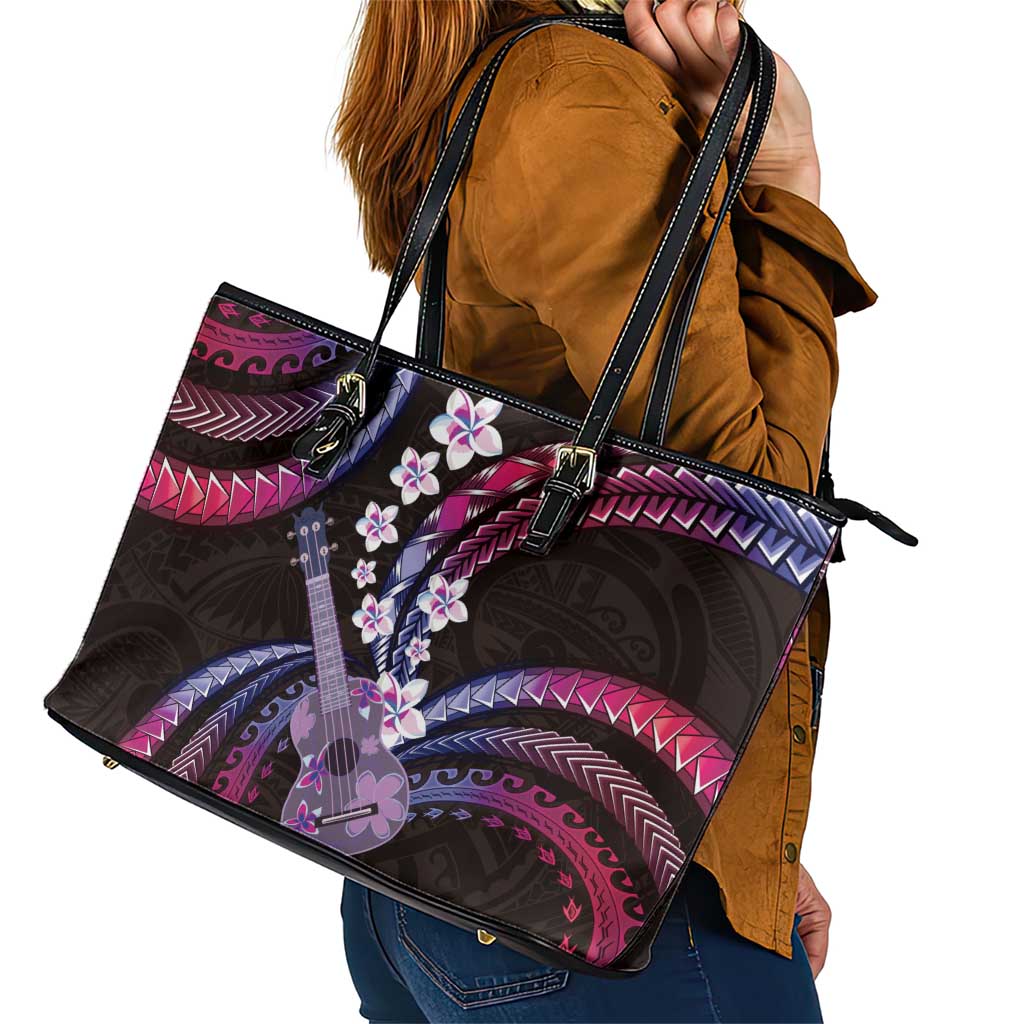 Hawaiian Ukulele Leather Tote Bag Sweet Dream Fantastic Plumeria