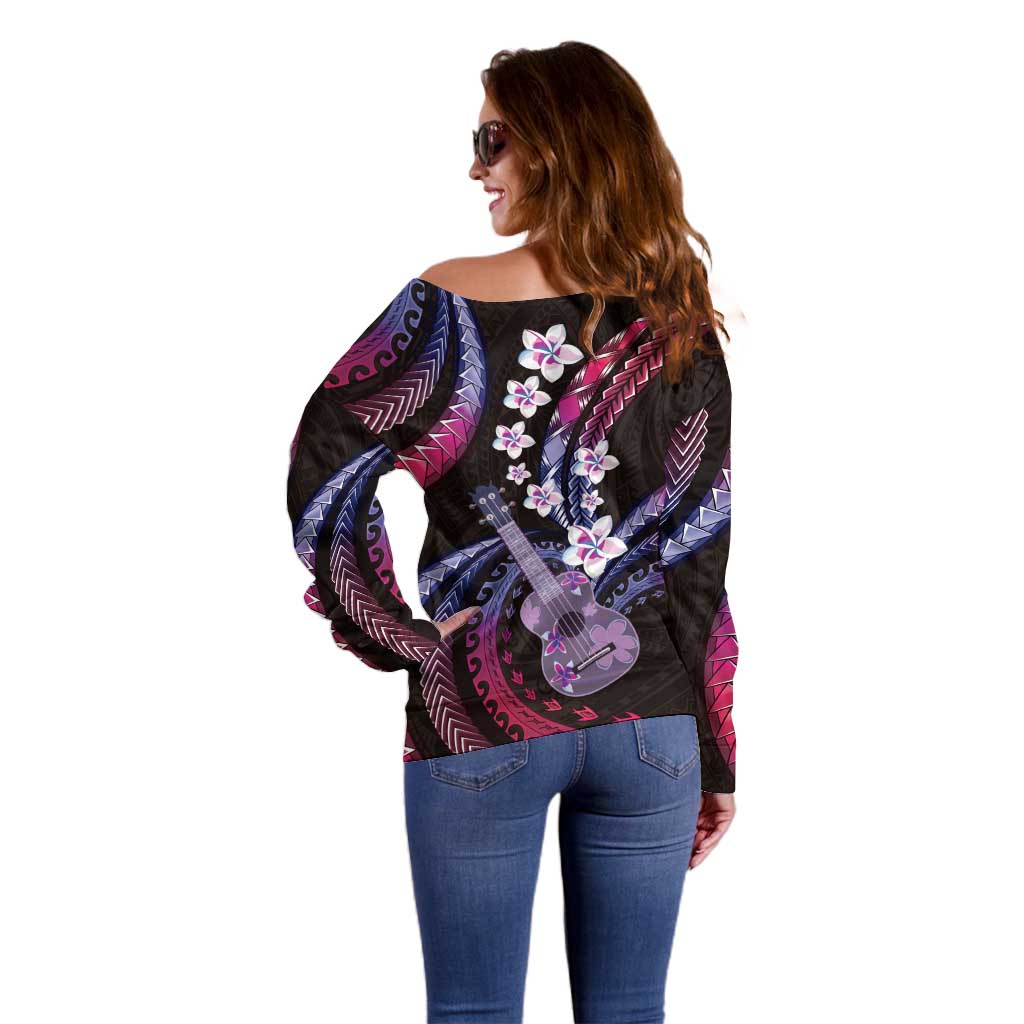 Hawaiian Ukulele Off Shoulder Sweater Sweet Dream Fantastic Plumeria