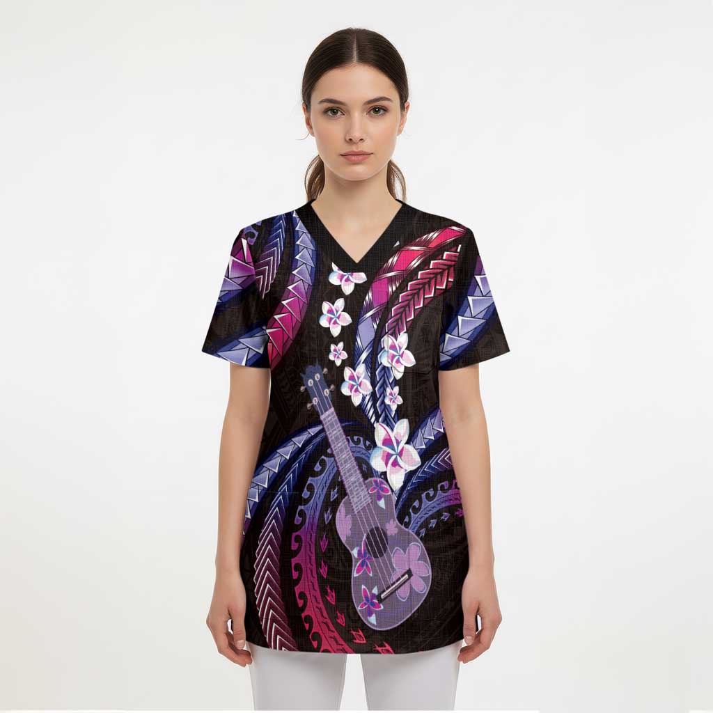 Hawaiian Ukulele Scrub Top Sweet Dream Fantastic Plumeria - Polynesian Pride