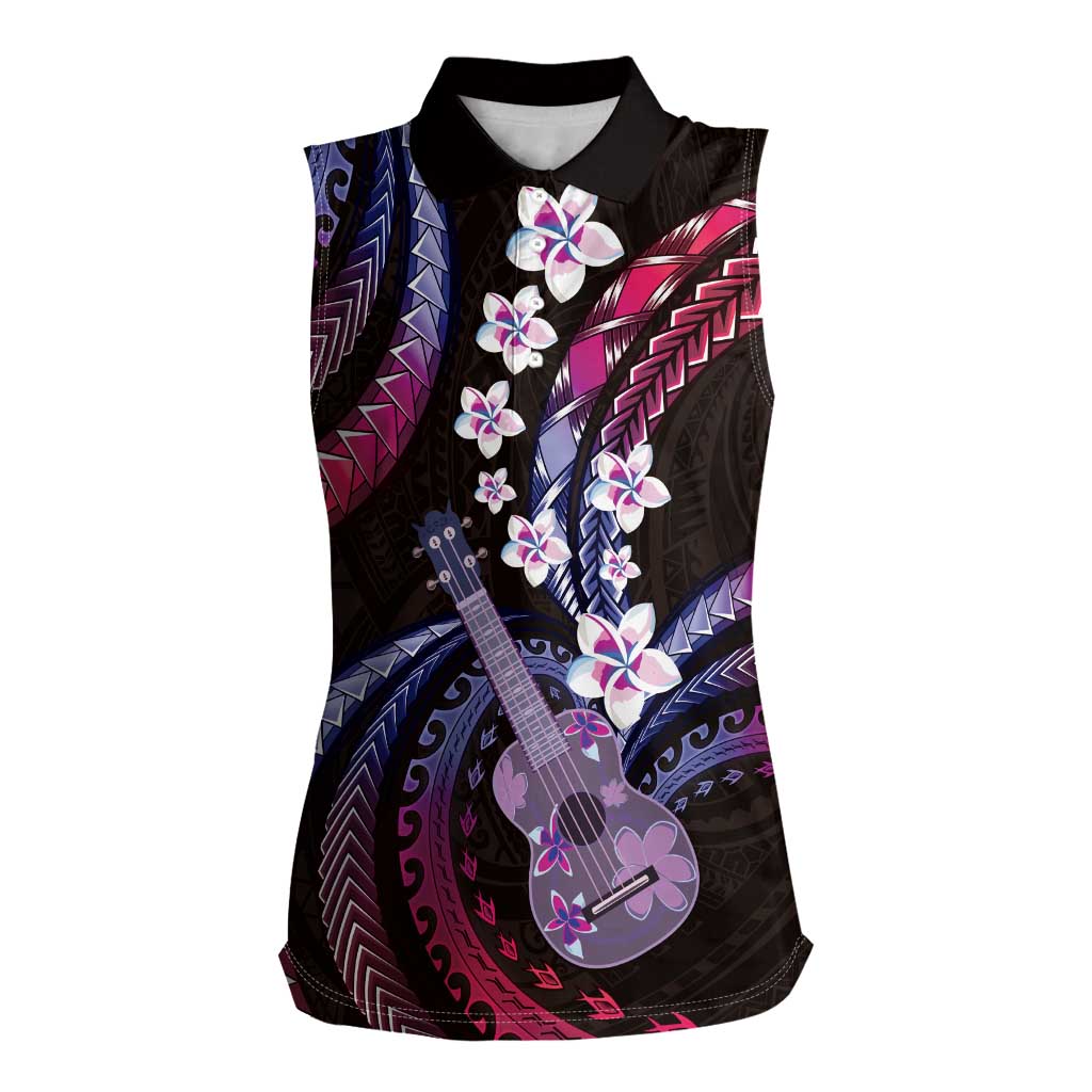 Hawaiian Ukulele Women Sleeveless Polo Shirt Sweet Dream Fantastic Plumeria