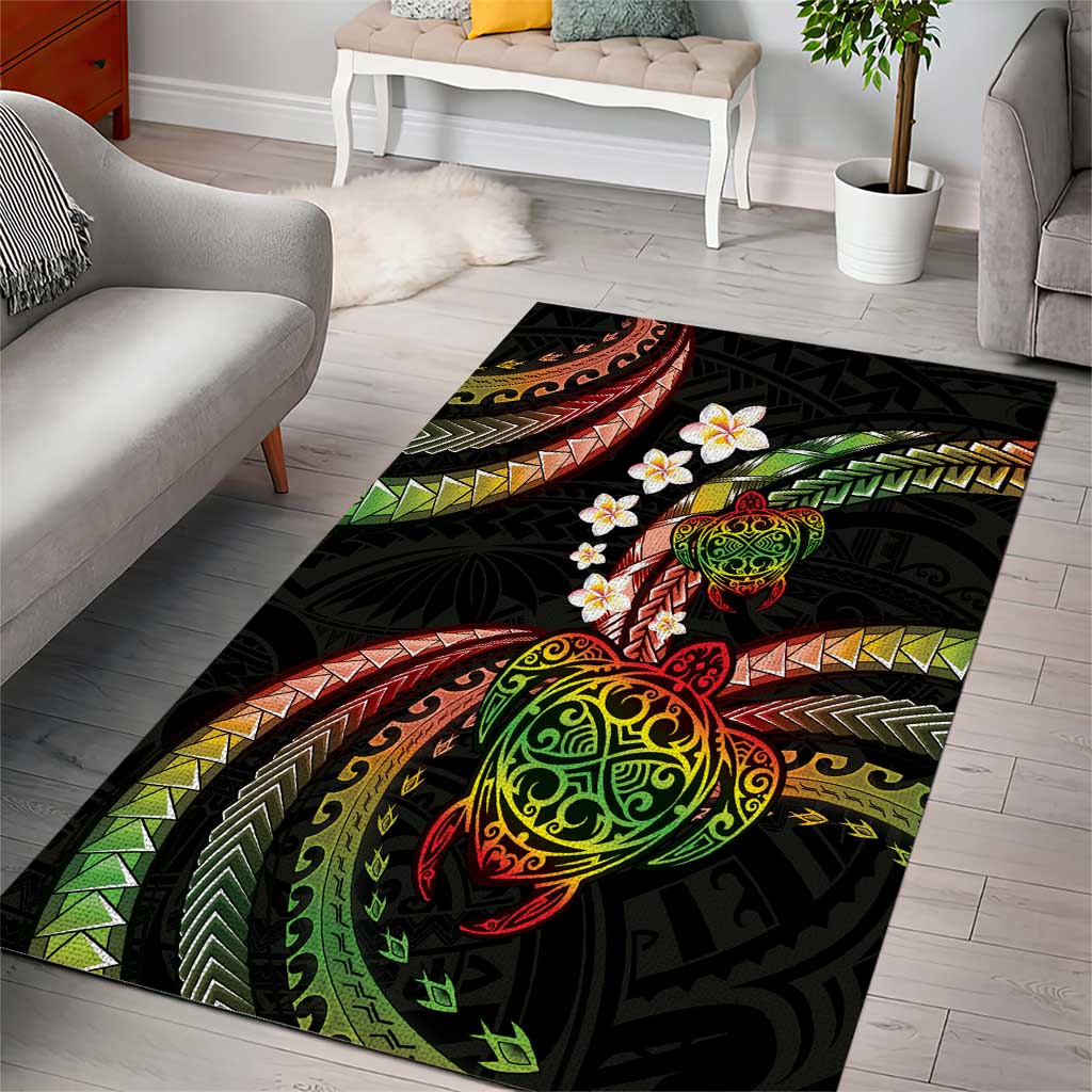 Hawaii Turtles Plumeria Area Rug Reggae Polynesian Pattern
