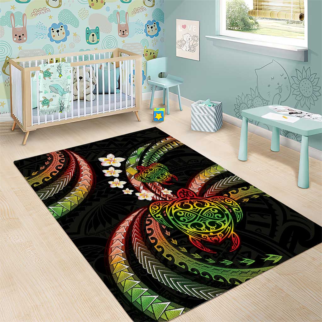 Hawaii Turtles Plumeria Area Rug Reggae Polynesian Pattern