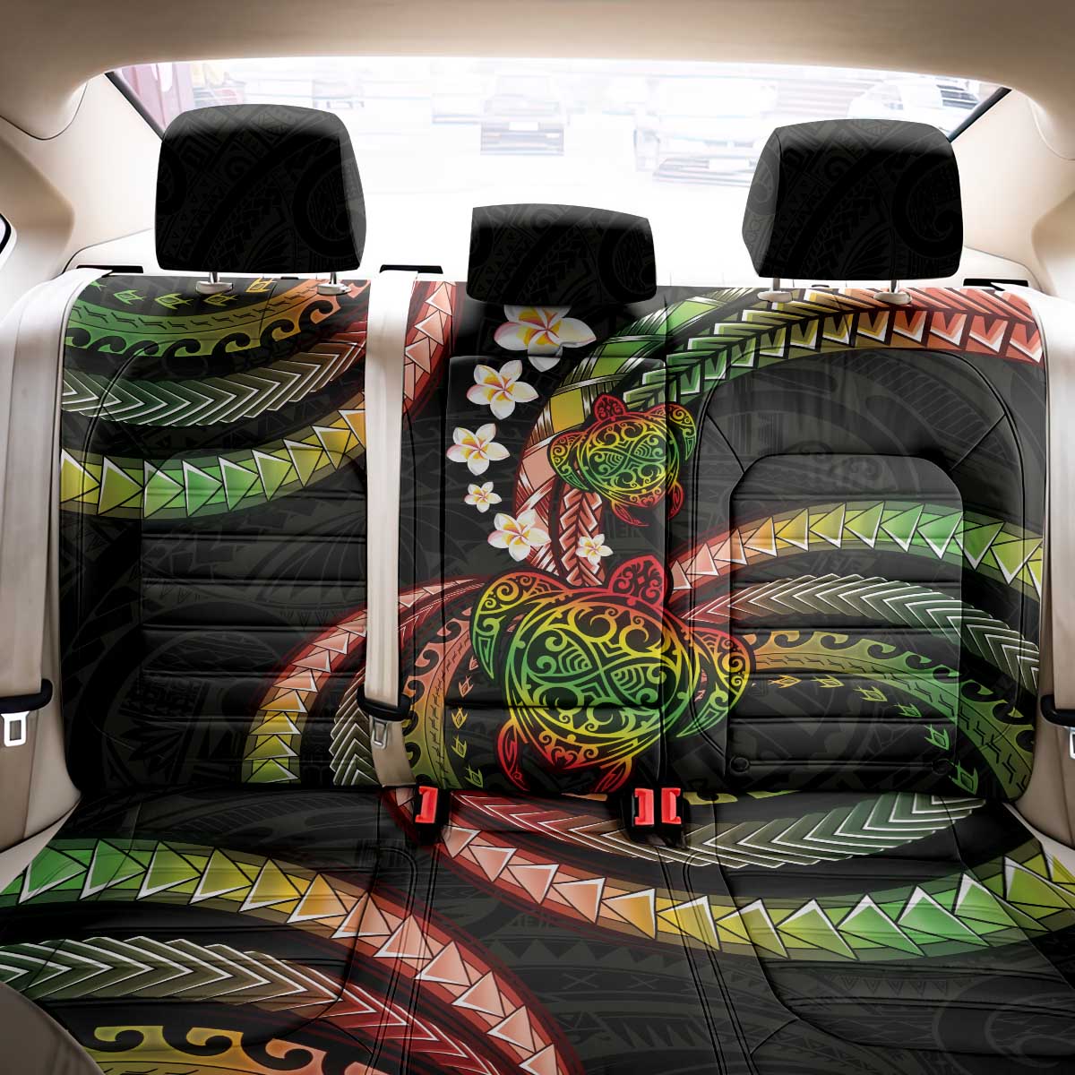 Hawaii Turtles Plumeria Back Car Seat Cover Reggae Polynesian Pattern