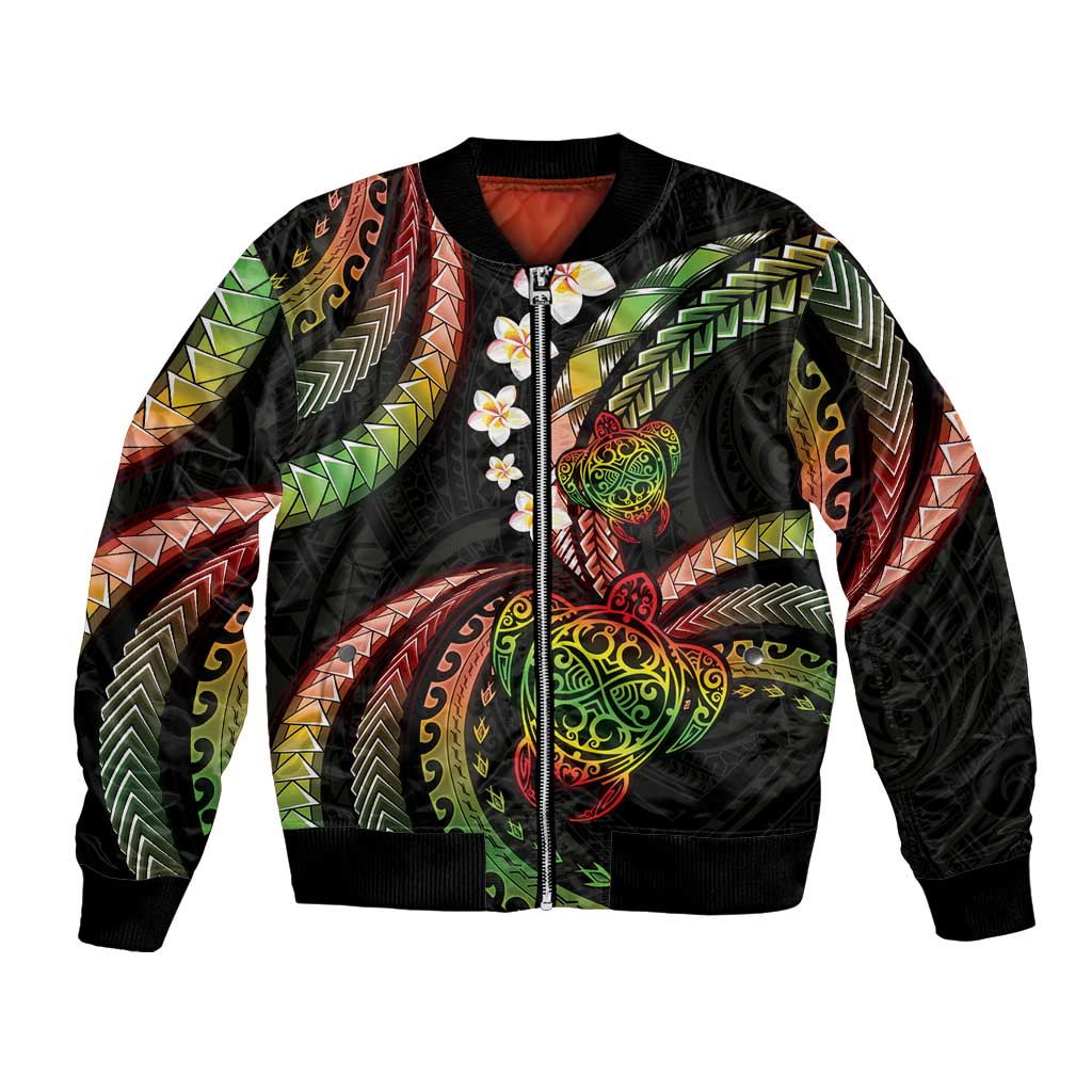 Hawaii Turtles Plumeria Bomber Jacket Reggae Polynesian Pattern