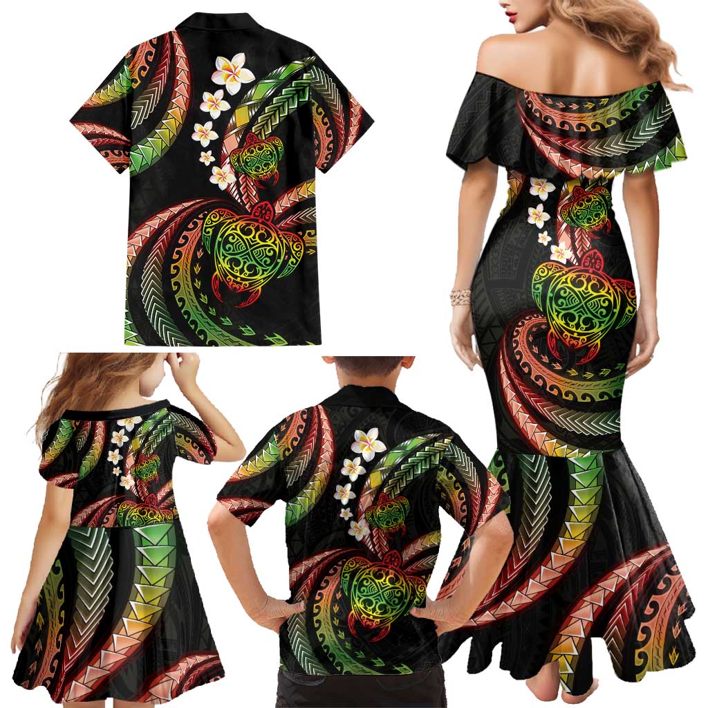 Hawaii Turtles Plumeria Family Matching Mermaid Dress and Hawaiian Shirt Reggae Polynesian Pattern