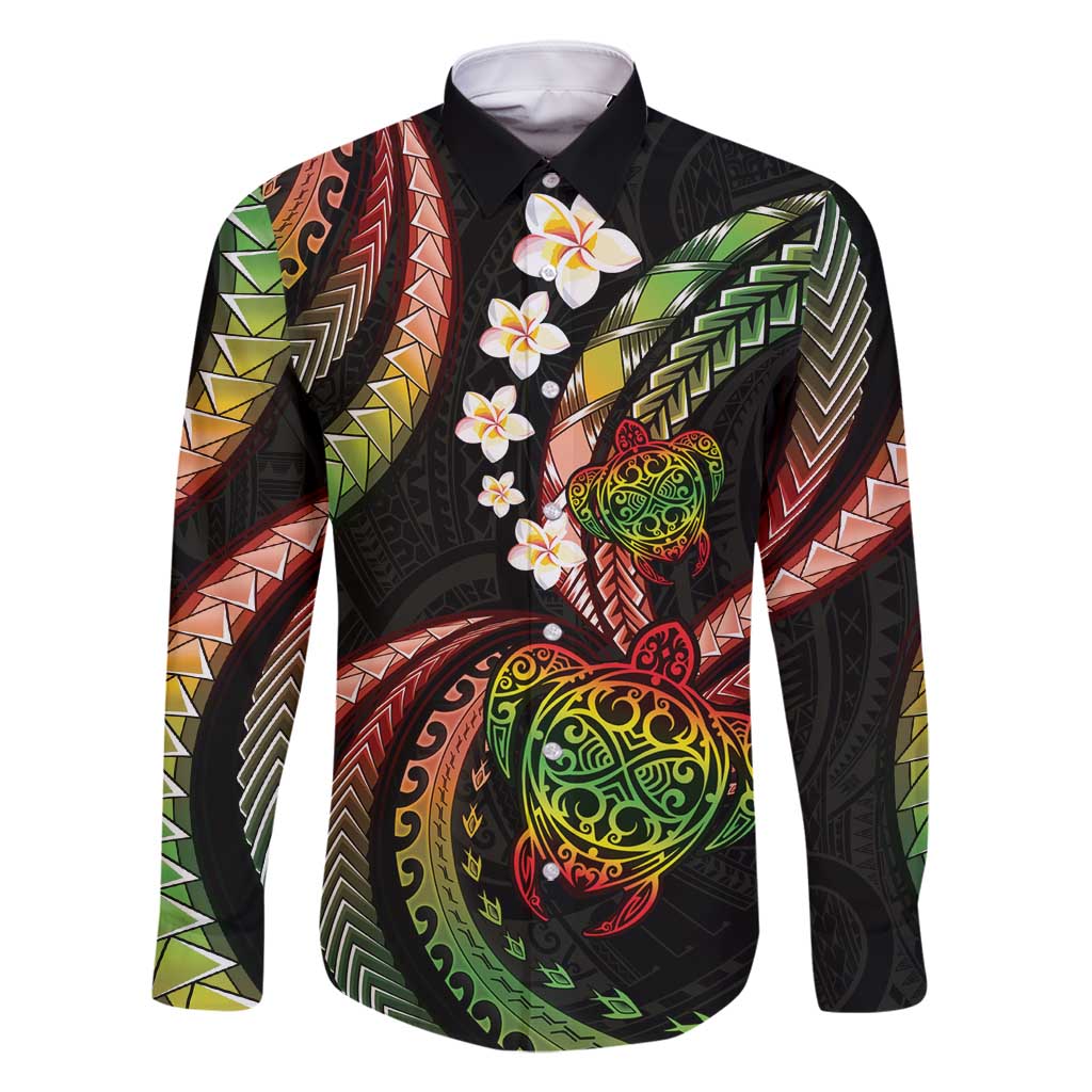 Hawaii Turtles Plumeria Family Matching Off Shoulder Maxi Dress and Hawaiian Shirt Reggae Polynesian Pattern