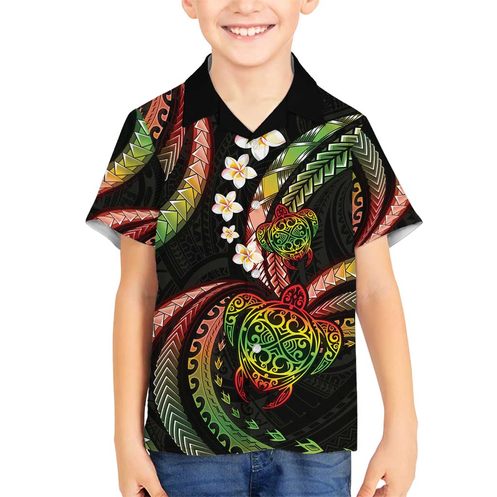 Hawaii Turtles Plumeria Family Matching Off Shoulder Short Dress and Hawaiian Shirt Reggae Polynesian Pattern
