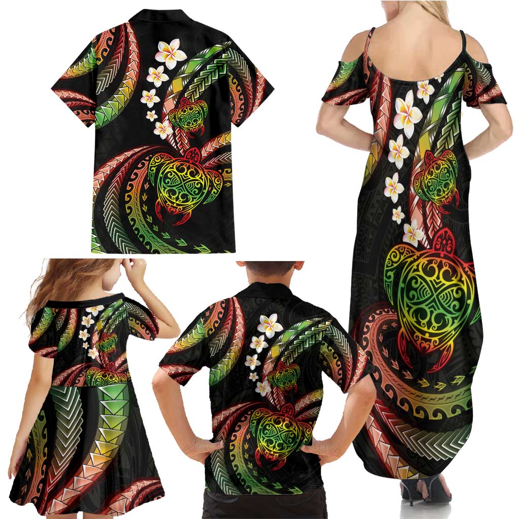 Hawaii Turtles Plumeria Family Matching Summer Maxi Dress and Hawaiian Shirt Reggae Polynesian Pattern LT01 - Polynesian Pride