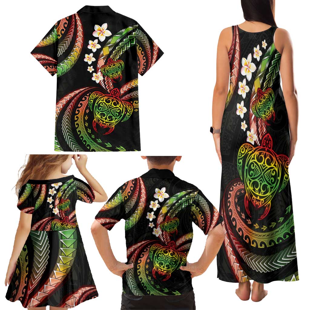 Hawaii Turtles Plumeria Family Matching Tank Maxi Dress and Hawaiian Shirt Reggae Polynesian Pattern