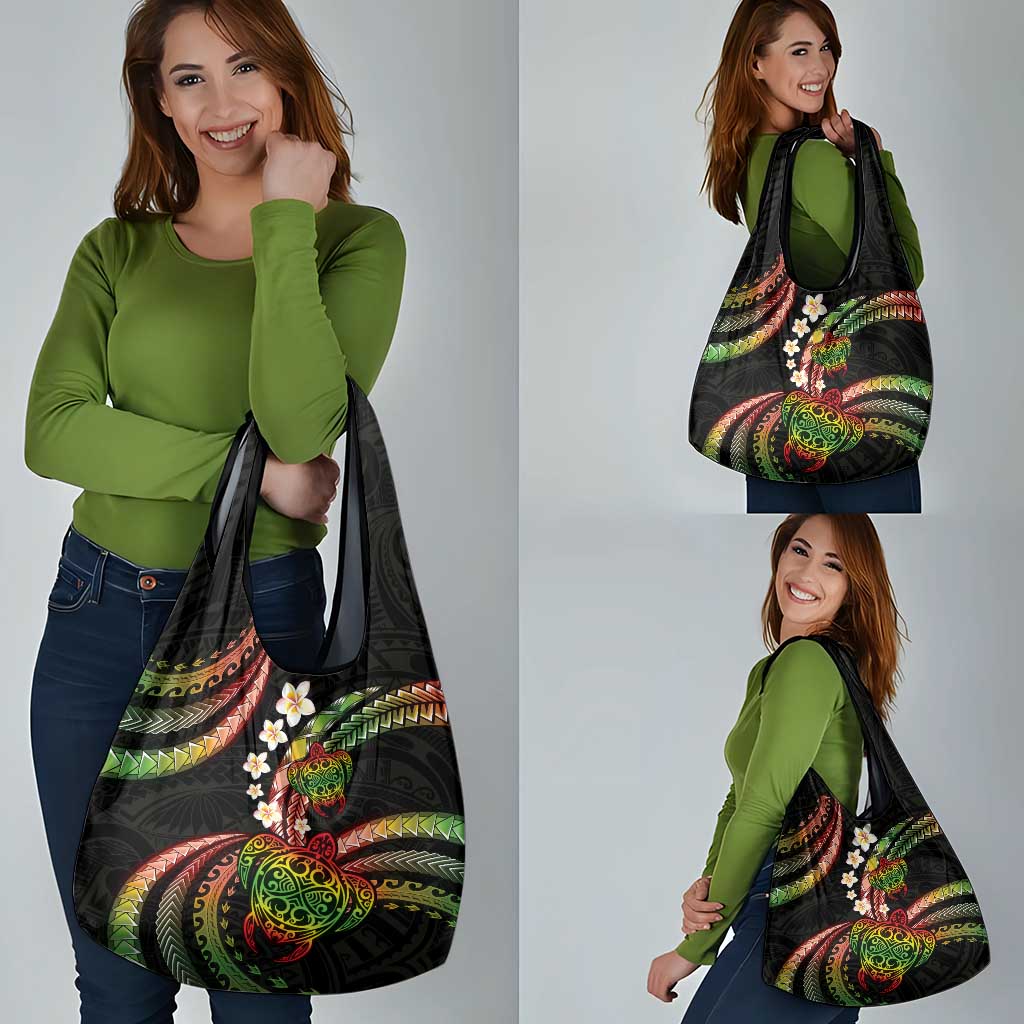 Hawaii Turtles Plumeria Grocery Bag Reggae Polynesian Pattern