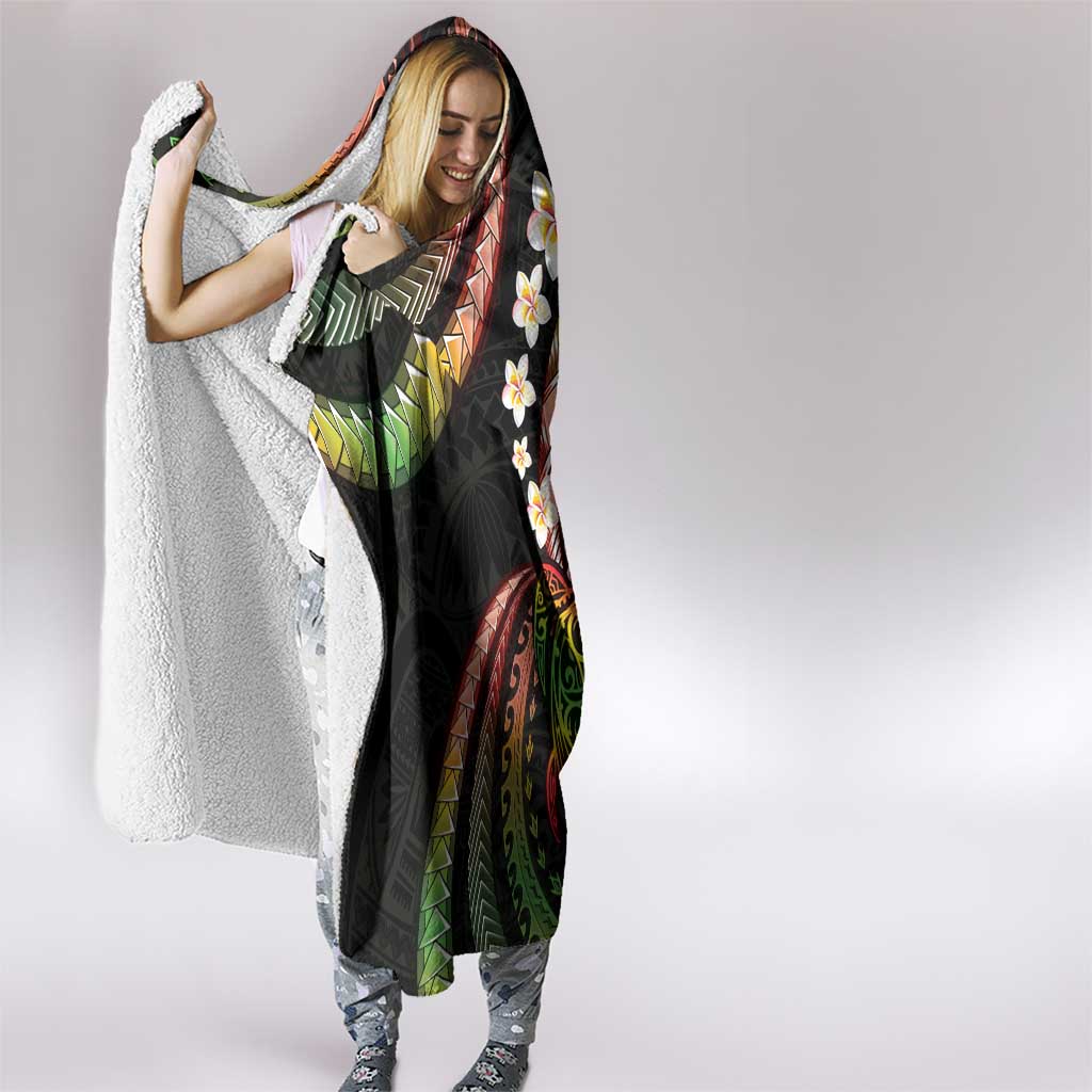 Hawaii Turtles Plumeria Hooded Blanket Reggae Polynesian Pattern