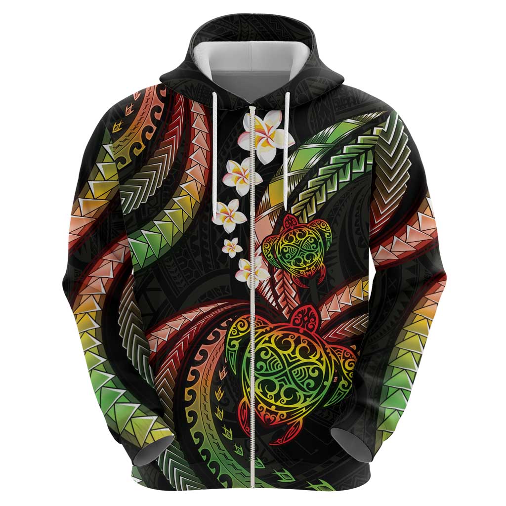 Hawaii Turtles Plumeria Hoodie Reggae Polynesian Pattern