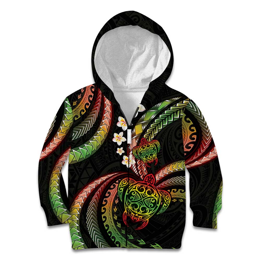 Hawaii Turtles Plumeria Kid Hoodie Reggae Polynesian Pattern