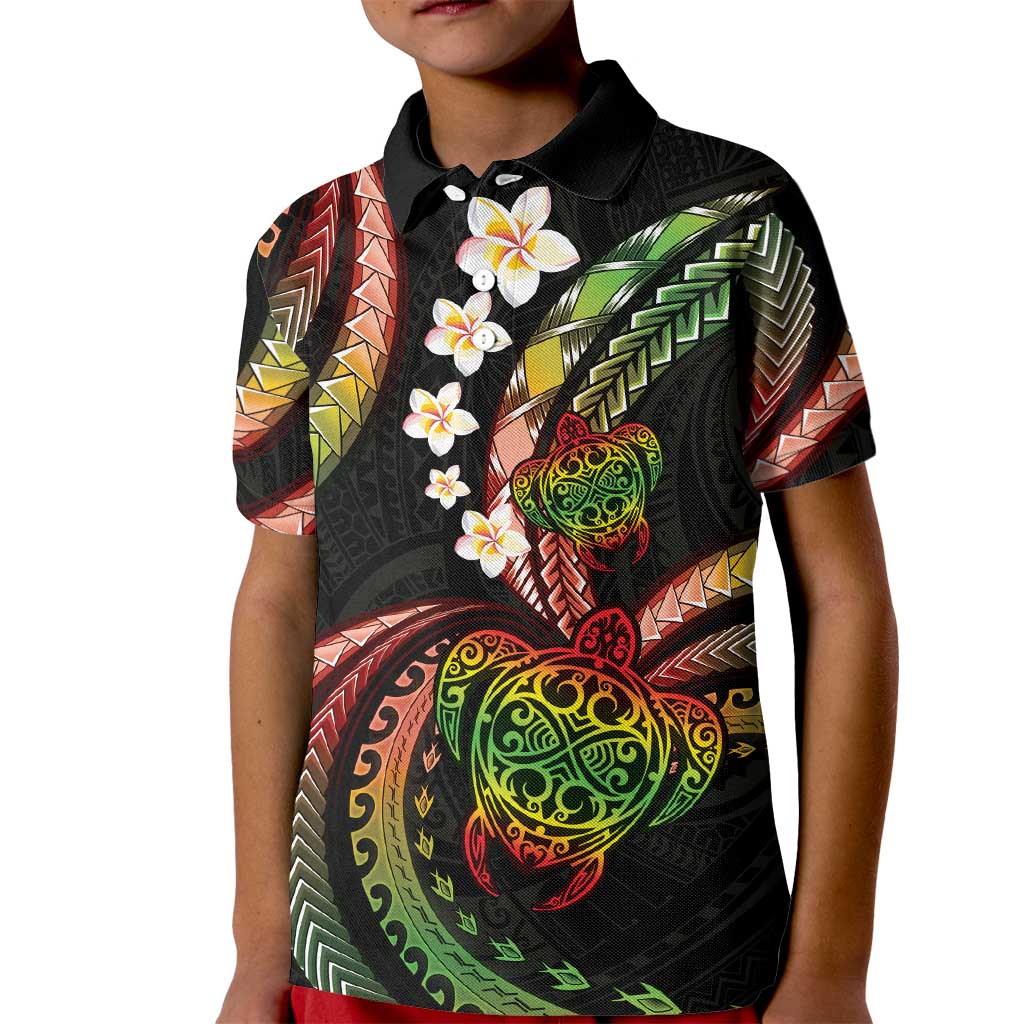 Hawaii Turtles Plumeria Kid Polo Shirt Reggae Polynesian Pattern