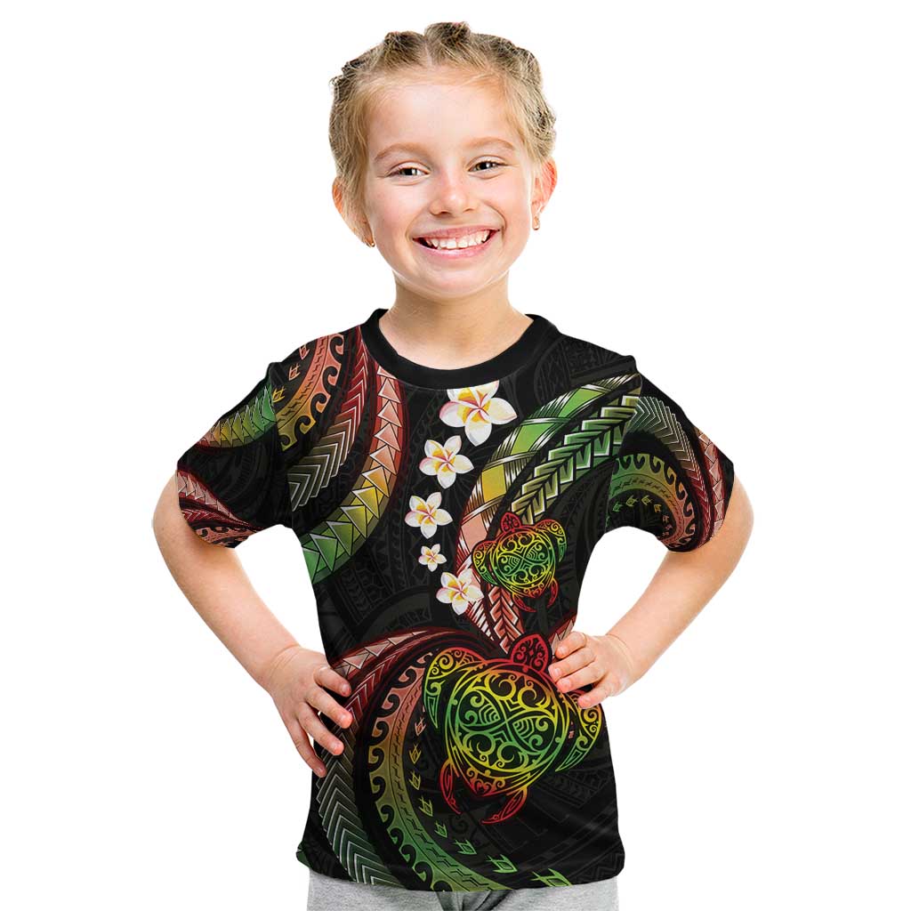 Hawaii Turtles Plumeria Kid T Shirt Reggae Polynesian Pattern