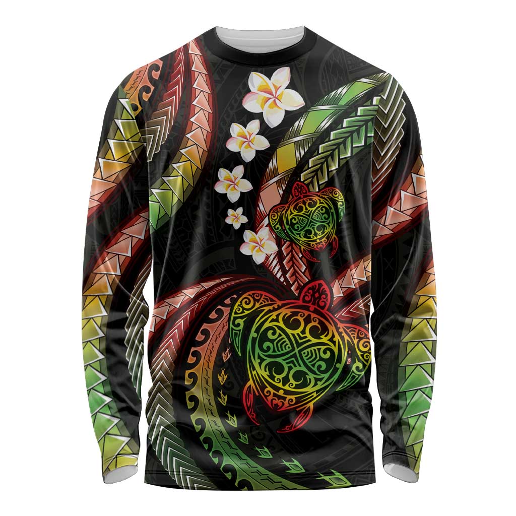 Hawaii Turtles Plumeria Long Sleeve Shirt Reggae Polynesian Pattern