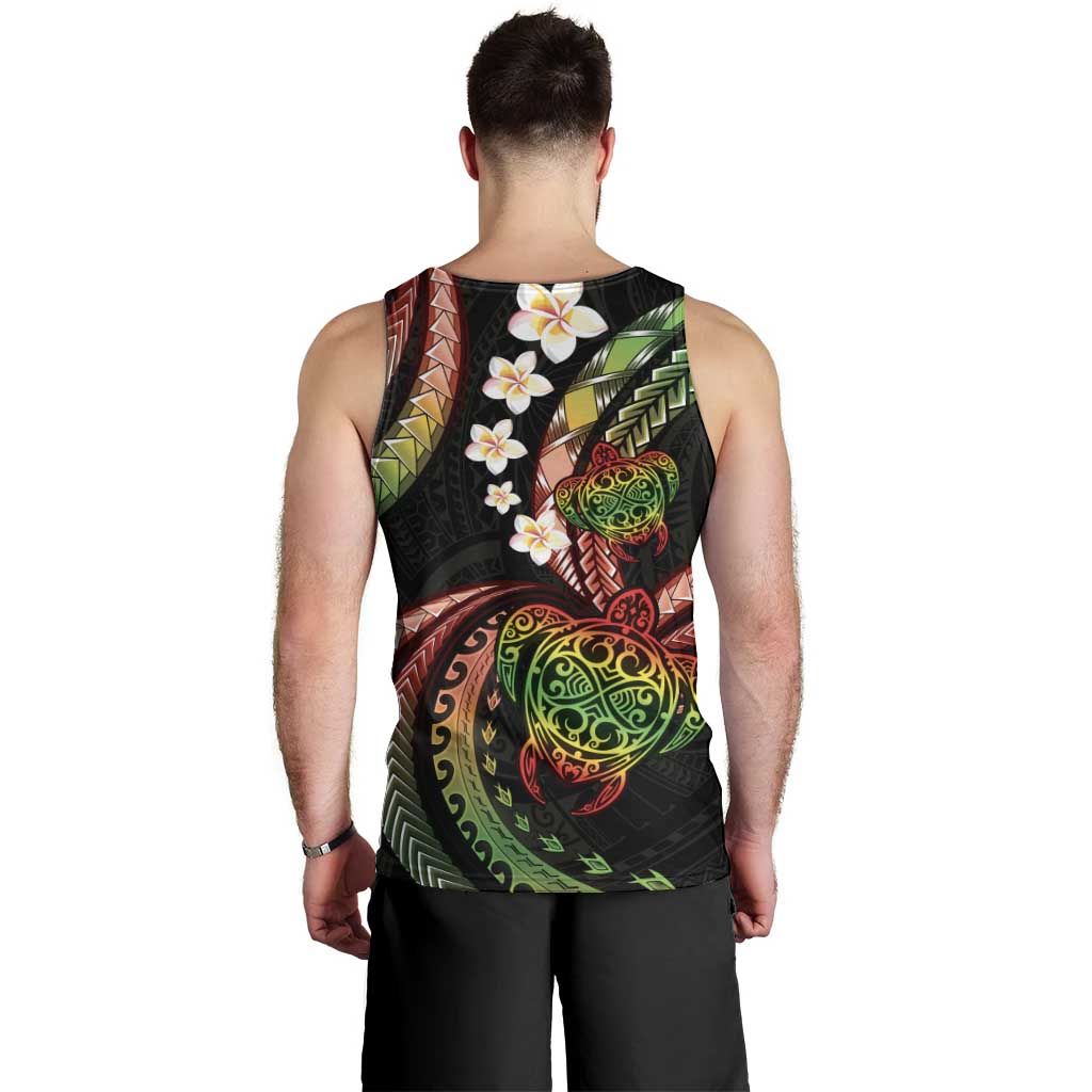 Hawaii Turtles Plumeria Men Tank Top Reggae Polynesian Pattern