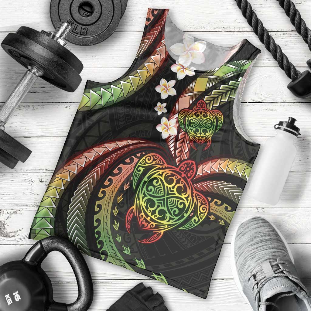 Hawaii Turtles Plumeria Men Tank Top Reggae Polynesian Pattern