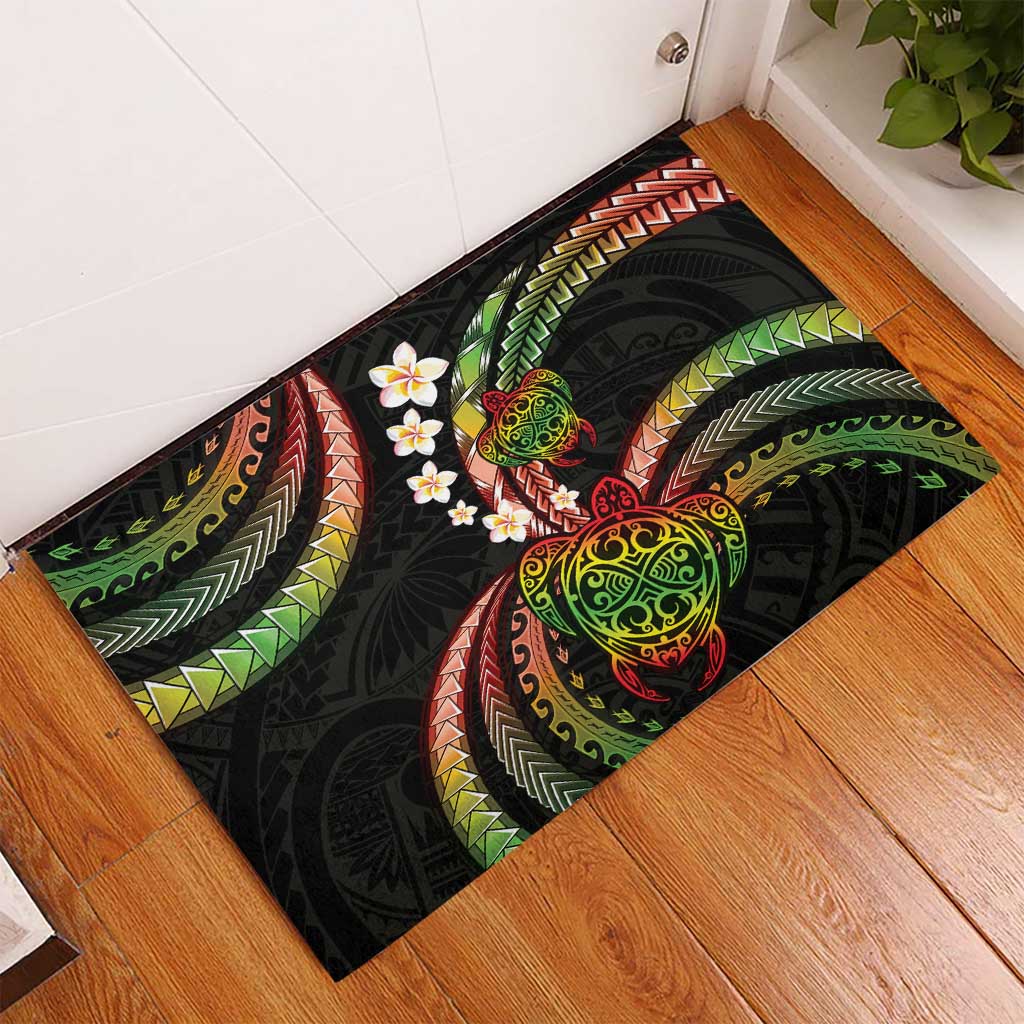 Hawaii Turtles Plumeria Rubber Doormat Reggae Polynesian Pattern