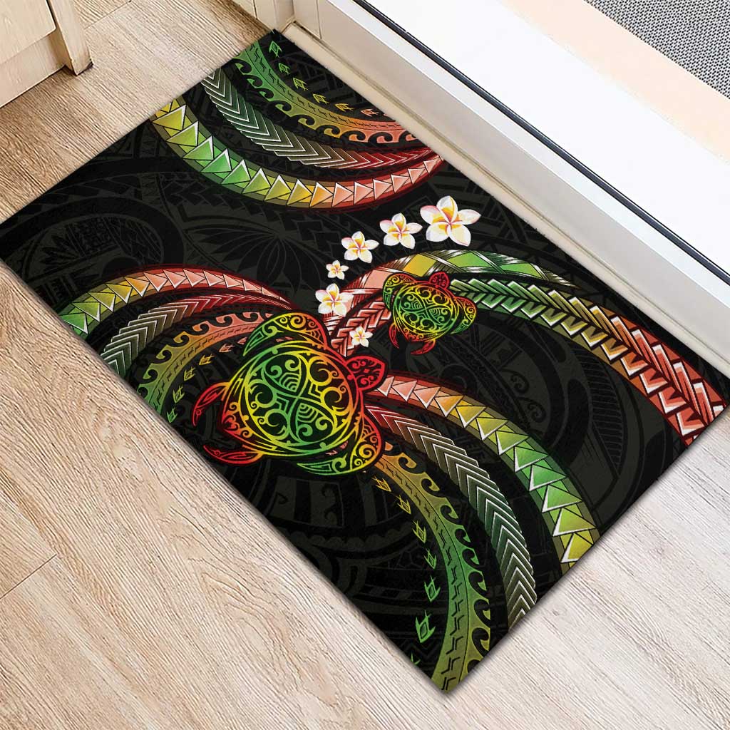 Hawaii Turtles Plumeria Rubber Doormat Reggae Polynesian Pattern