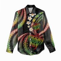 Hawaii Turtles Plumeria Women Casual Shirt Reggae Polynesian Pattern