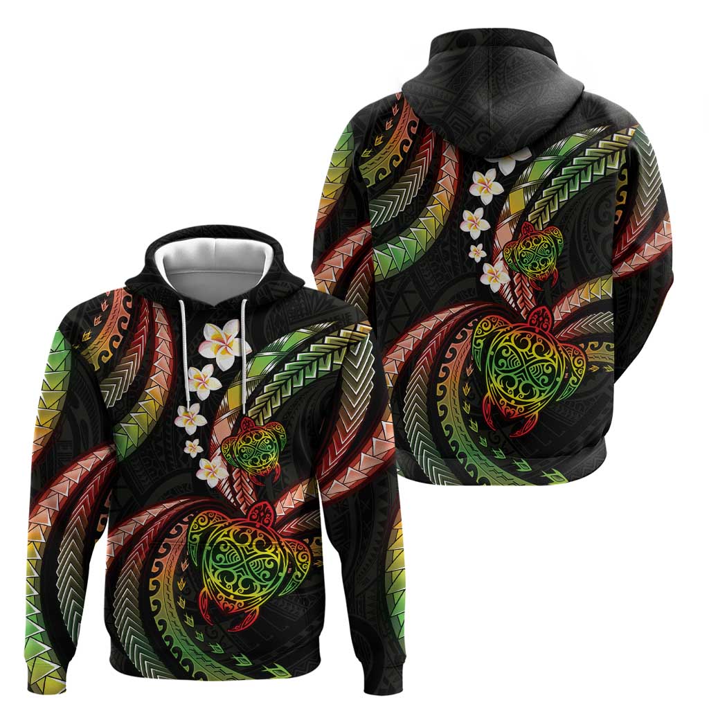 Hawaii Turtles Plumeria Zip Hoodie Reggae Polynesian Pattern