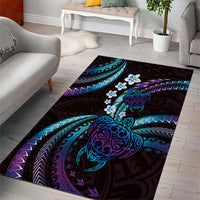 Hawaii Turtles Plumeria Area Rug Amethyst Gradient Polynesian Pattern