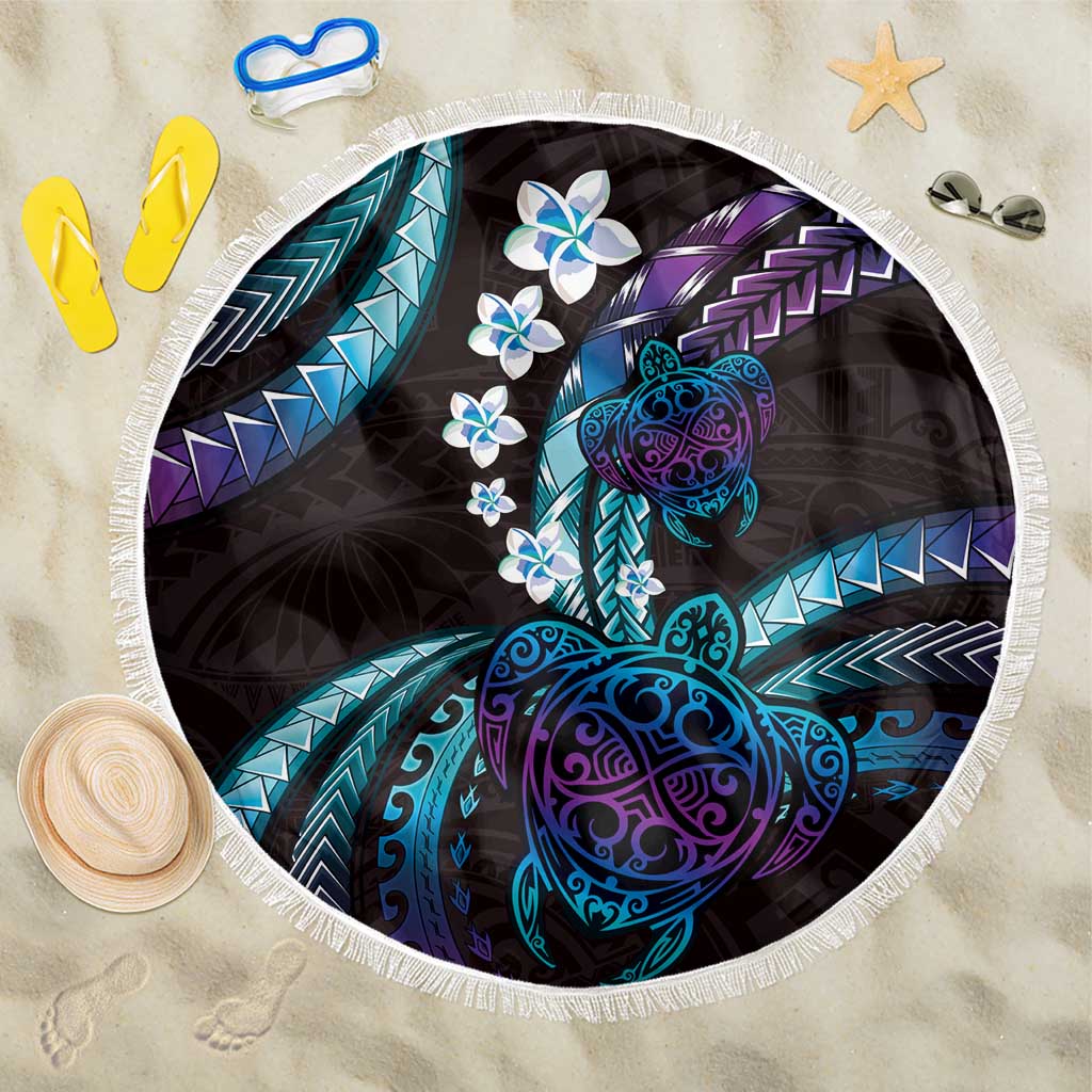 Hawaii Turtles Plumeria Beach Blanket Amethyst Gradient Polynesian Pattern