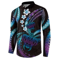 Hawaii Turtles Plumeria Button Sweatshirt Amethyst Gradient Polynesian Pattern