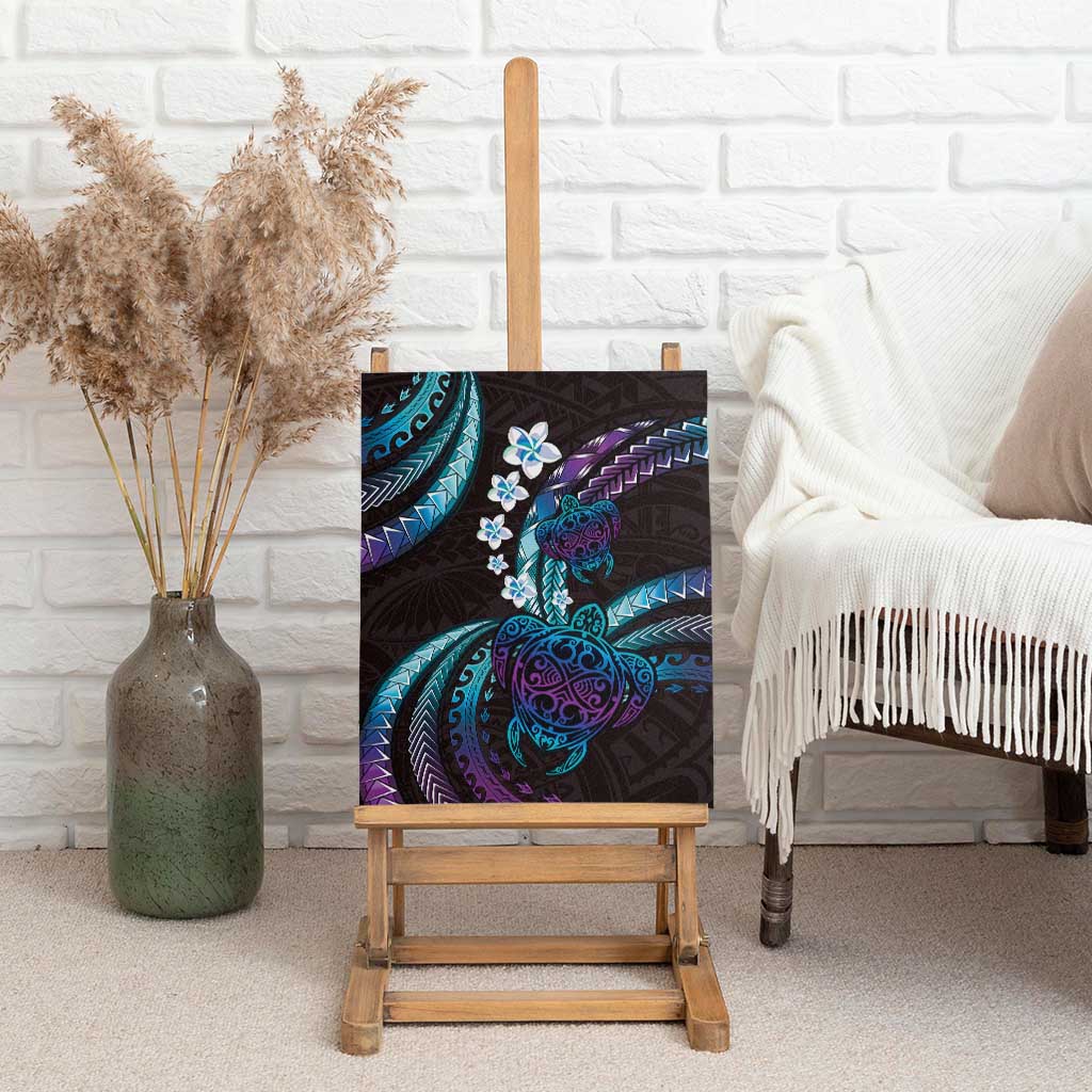 Hawaii Turtles Plumeria Canvas Wall Art Amethyst Gradient Polynesian Pattern