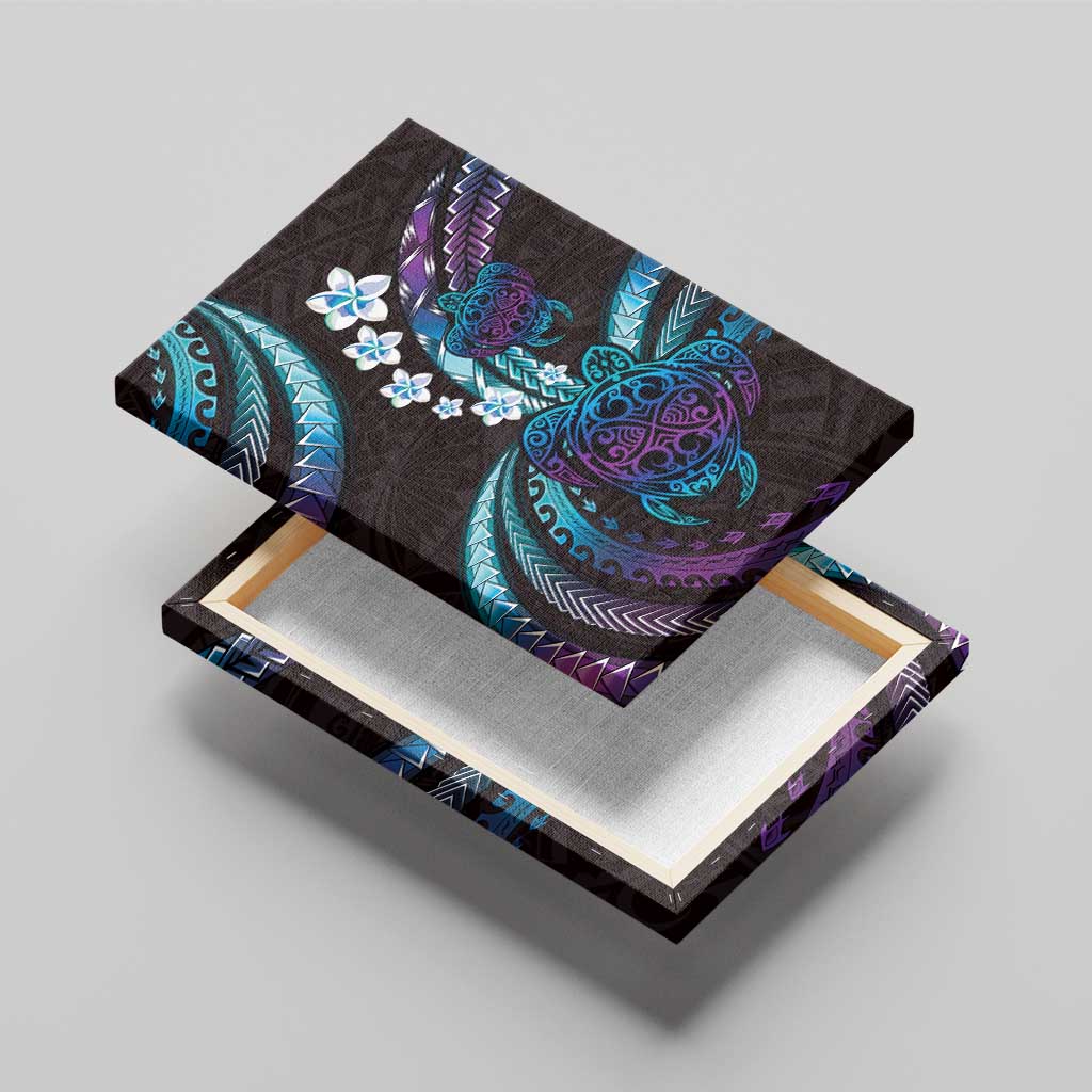 Hawaii Turtles Plumeria Canvas Wall Art Amethyst Gradient Polynesian Pattern