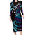 Hawaii Turtles Plumeria Family Matching Long Sleeve Bodycon Dress and Hawaiian Shirt Amethyst Gradient Polynesian Pattern