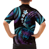 Hawaii Turtles Plumeria Family Matching Off Shoulder Short Dress and Hawaiian Shirt Amethyst Gradient Polynesian Pattern LT01 - Polynesian Pride